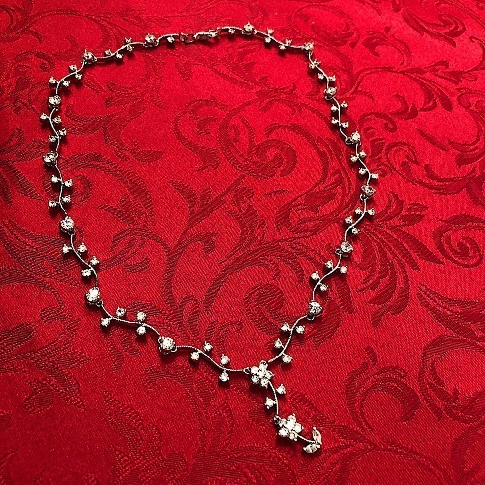 Crystal Floral Vine Necklace Bridal Wedding Silver Tone
